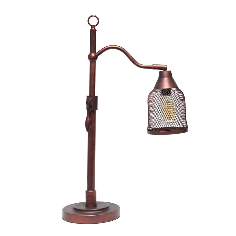 Lalia Home Metal Vintage Arched 1 Light Table Lamp in Red Bronze with Mesh Shade