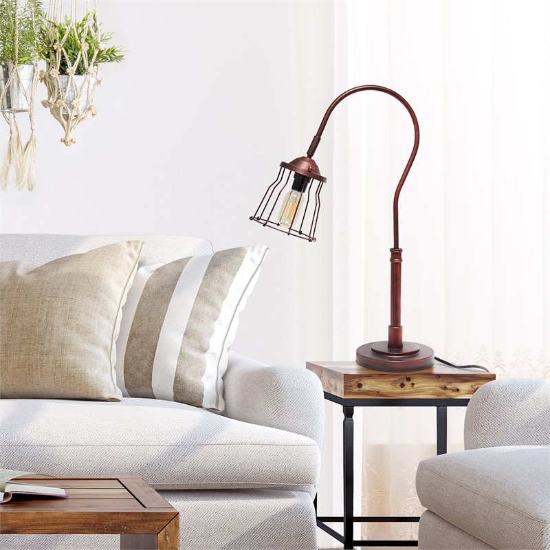 Lalia Home Metal Rustic Caged Shade Table Lamp in Red Bronze