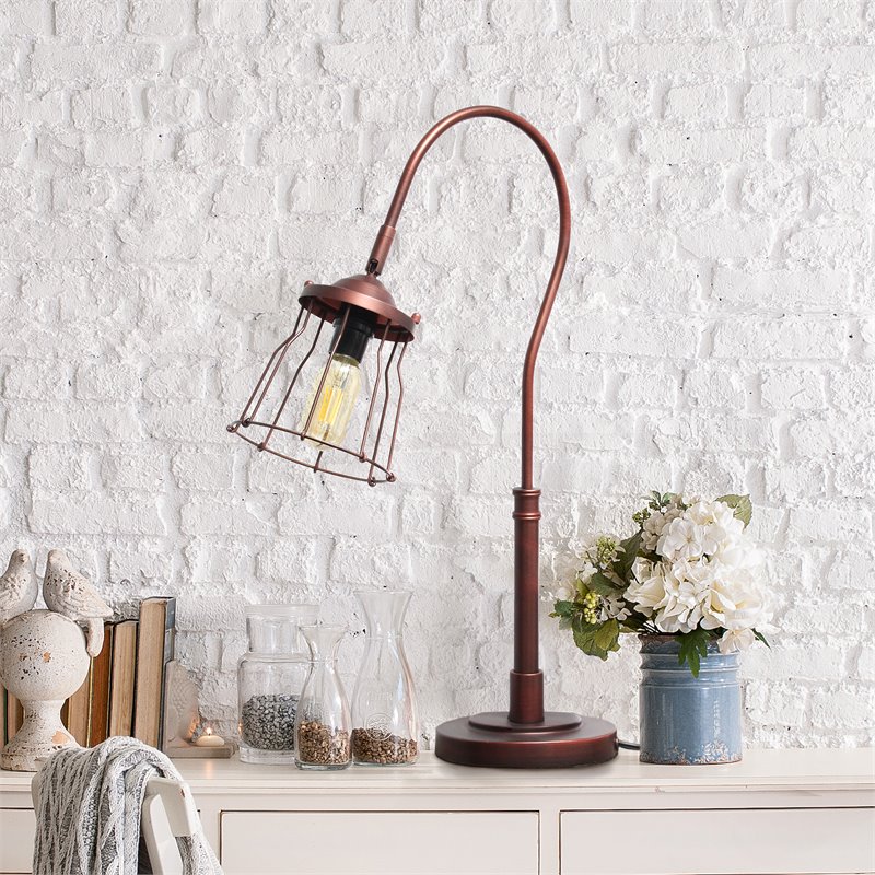Lalia Home Metal Rustic Caged Shade Table Lamp in Red Bronze