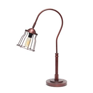 lalia home metal rustic caged shade table lamp in red bronze