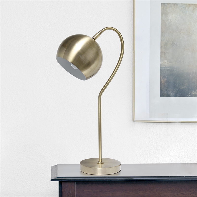Lalia Home Metal Curved Table Lamp in Antique Brass with Brass Shade