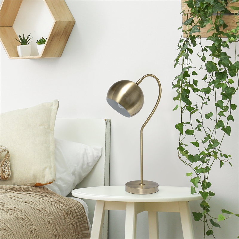 Lalia Home Metal Curved Table Lamp in Antique Brass with Brass Shade