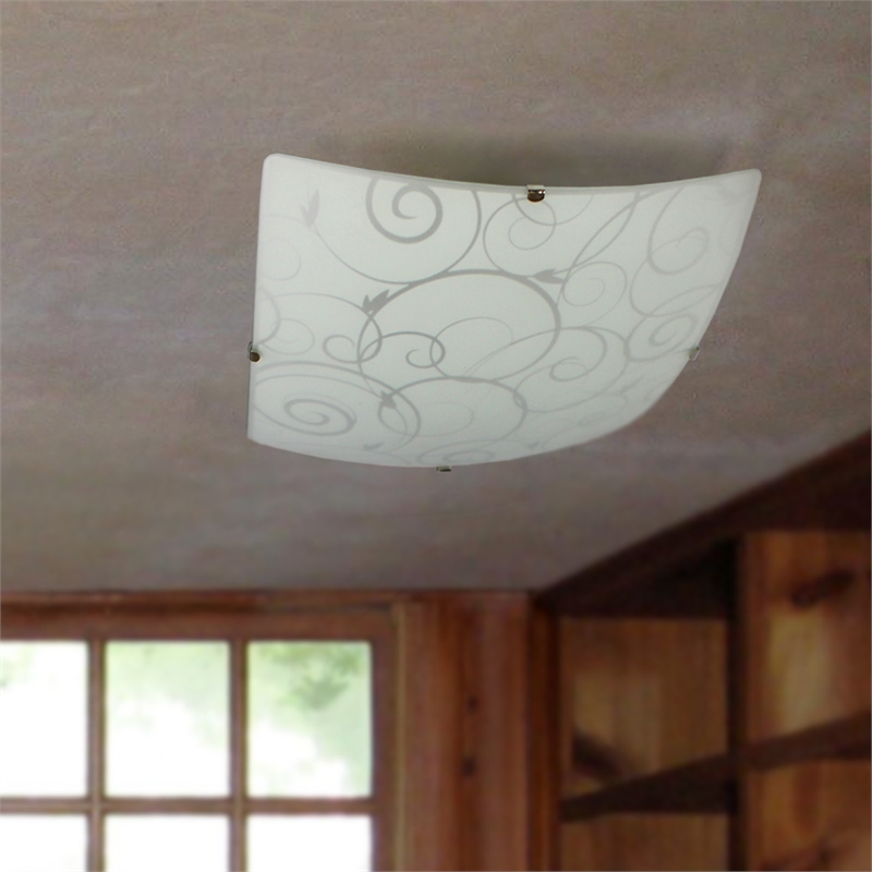 Simple Designs Glass Square Scroll Swirl Flush Mount Ceiling Light in White