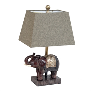 Lalia Home Polyresin Elephant Table Lamp in Brown with Gray Shade
