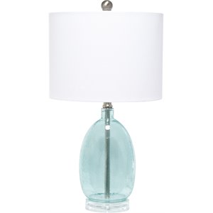 lalia home glass oval table lamp in clear blue with white shade