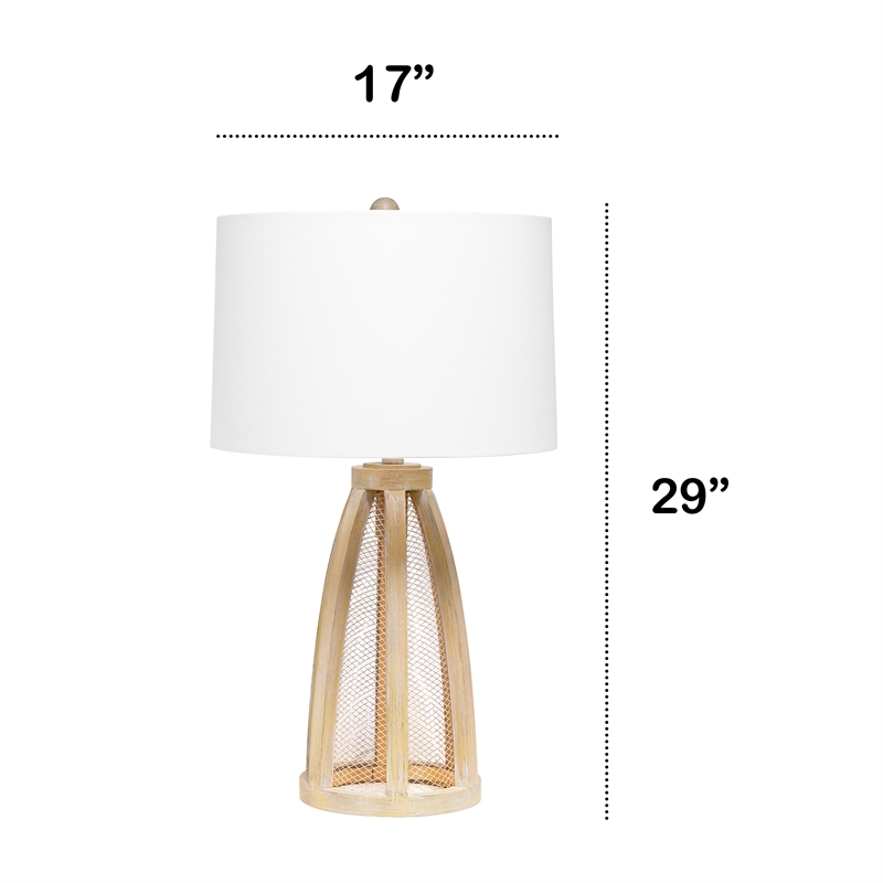 Lalia Home Wood Arch Farmhouse Table Lamp in Natural with White Shade