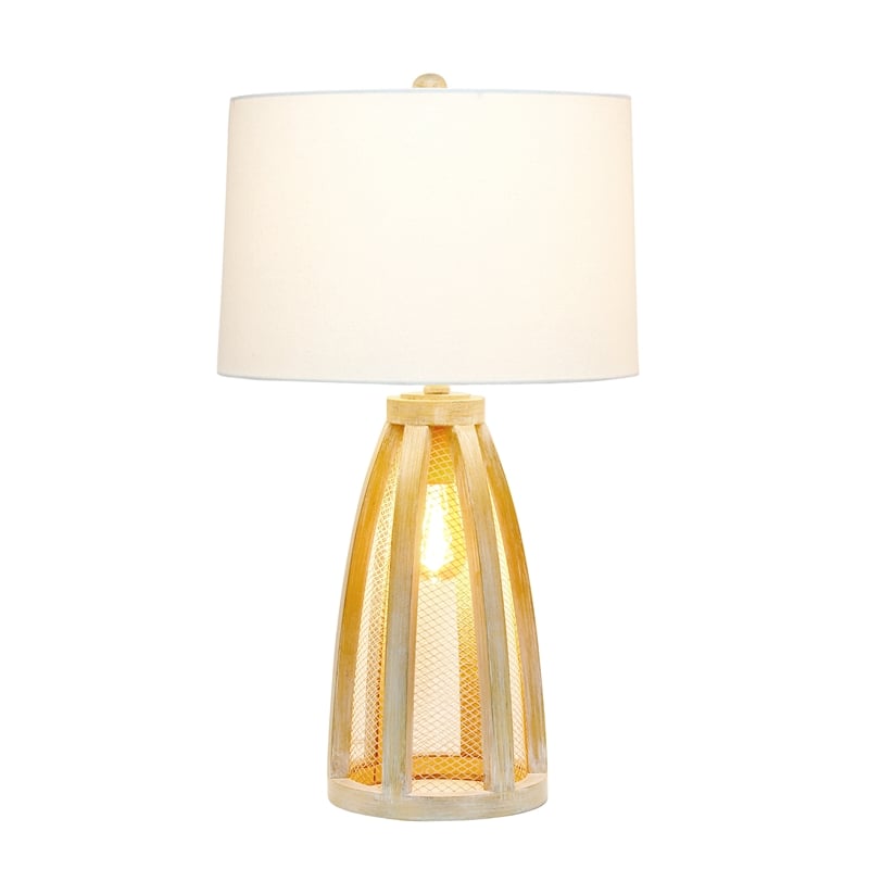 Lalia Home Wood Arch Farmhouse Table Lamp in Natural with White Shade