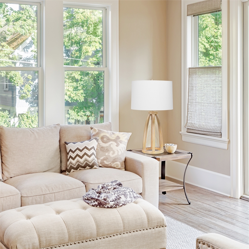 Lalia Home Wood Arch Farmhouse Table Lamp in Natural with White Shade