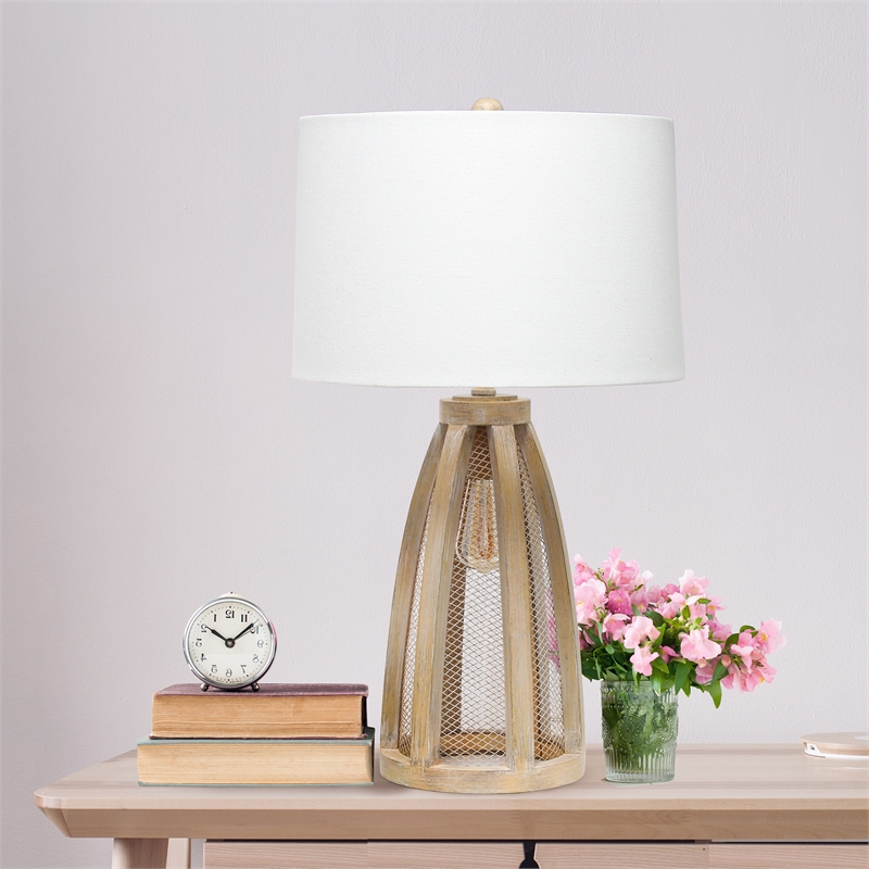 Lalia Home Wood Arch Farmhouse Table Lamp in Natural with White Shade
