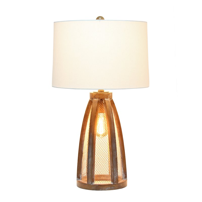 Lalia Home Wood Arch Farmhouse Table Lamp in Old Wood Brown with White Shade