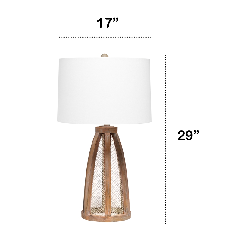Lalia Home Wood Arch Farmhouse Table Lamp in Old Wood Brown with White Shade