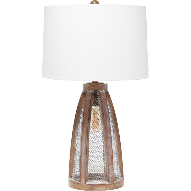 Lalia Home Wood Arch Farmhouse Table Lamp in Old Wood Brown with White Shade