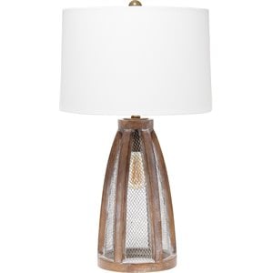 lalia home wood arch farmhouse table lamp in old wood brown with white shade