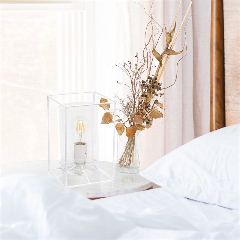 Lalia Home Metal Framed Table Lamp in White with Clear Shade