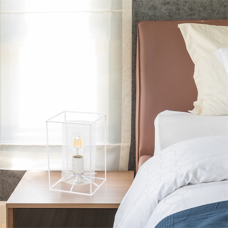 Lalia Home Metal Framed Table Lamp in White with Clear Shade