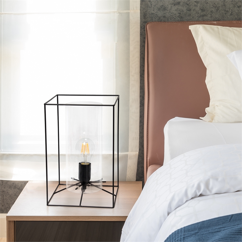 Lalia Home Metal Framed Table Lamp in Black with Clear Shade