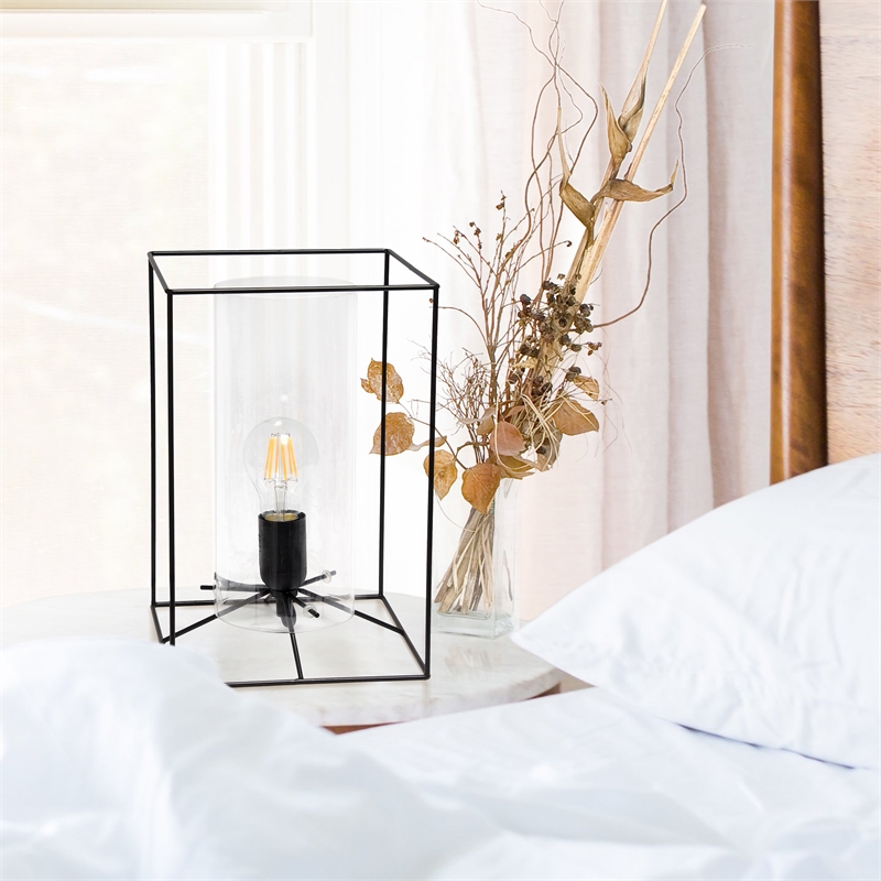 Lalia Home Metal Framed Table Lamp in Black with Clear Shade