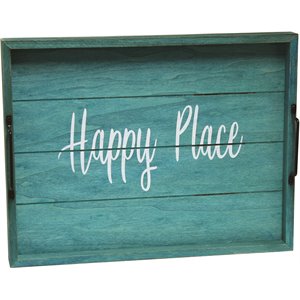 Elegant Designs &quotHappy Place&quot 15&quot x 12&quot Serving Tray w/ Handles in Blue Wash