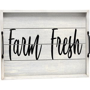 Elegant Designs &quotFarm Fresh&quot 15&quot x 12&quot Serving Tray w/ Handles in Gray Wash