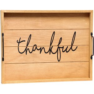 Elegant Designs &quotThankful&quot 15&quot x 12&quot Serving Tray w/ Handles in Wood