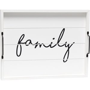Elegant Designs &quotFamily&quot 15&quot x 12&quot Serving Tray w/ Handles in White Wash