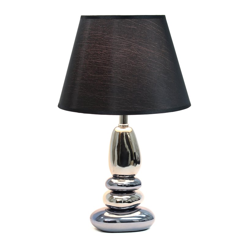 Elegant Designs Ceramic Stone Stacked Table Lamp in Metal Blue with Black Shade