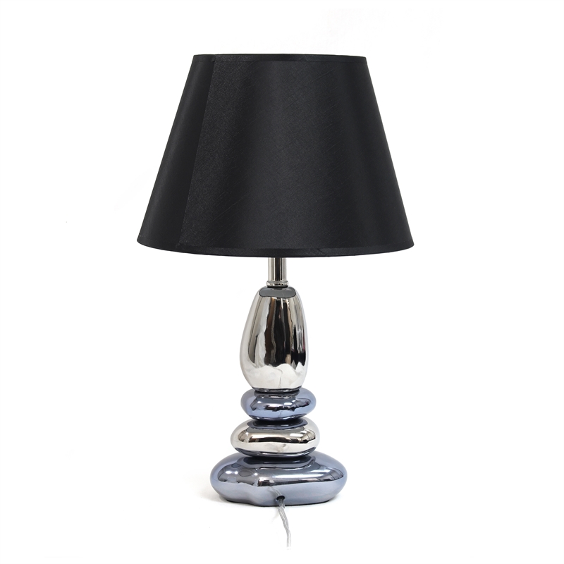 Elegant Designs Ceramic Stone Stacked Table Lamp in Metal Blue with Black Shade
