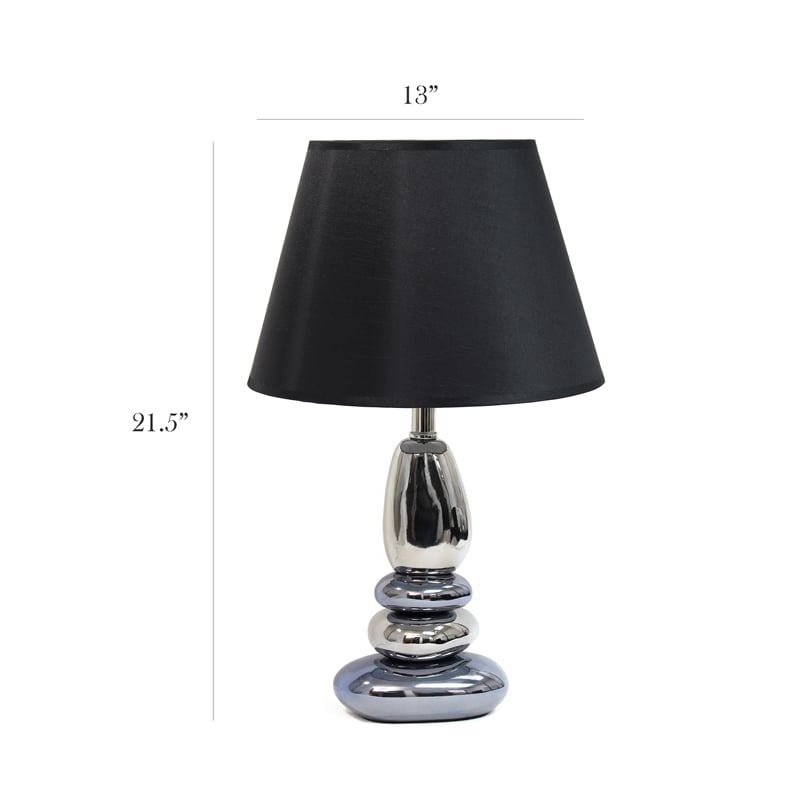 Elegant Designs Ceramic Stone Stacked Table Lamp in Metal Blue with Black Shade