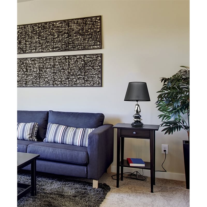 Elegant Designs Ceramic Stone Stacked Table Lamp in Metal Blue with Black Shade