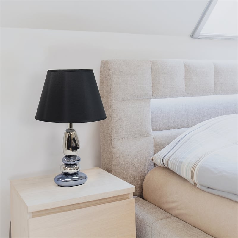 Elegant Designs Ceramic Stone Stacked Table Lamp in Metal Blue with Black Shade