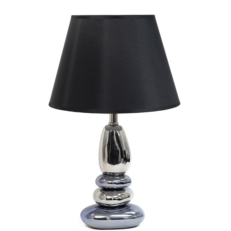 Elegant Designs Ceramic Stone Stacked Table Lamp in Metal Blue with Black Shade
