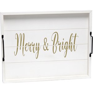 Elegant Designs &quotMerry & Bright&quot 15&quot x 12&quot Serving Tray w/ Handles in White Wash