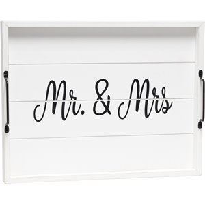 Elegant Designs &quotMr & Mrs&quot 15&quot x 12&quot Serving Tray w/ Handles in White Wash
