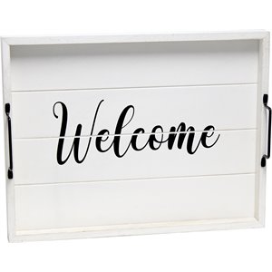 Elegant Designs &quotWelcome&quot 15&quot x 12&quot Serving Tray w/ Handles in White Wash