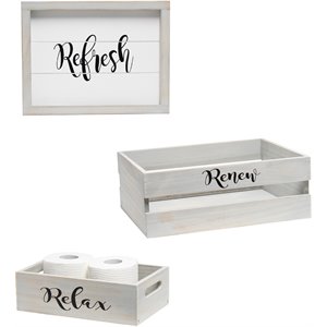 Elegant Designs Wood Large &quotInspirational&quot 3 Pc Bathroom Holder Set in Gray Wash