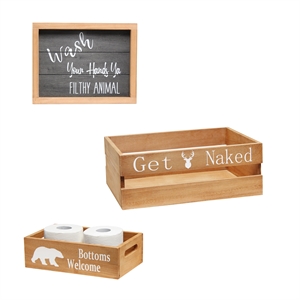 Elegant Designs Wood Large &quotCabin&quot 3 Pc Bathroom Holder Set in Natural