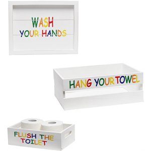 Elegant Designs Wood Large 3 Pc Bathroom Holder Set in White Wash