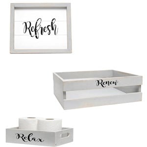 Elegant Designs Wood Small &quotInspirational&quot 3 Pc Bathroom Holder Set in Gray Wash