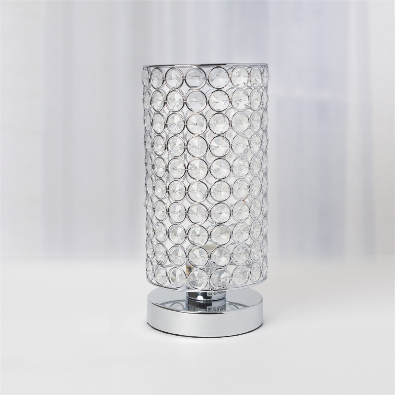 Elegant Designs Crystal Elipse Bedside Cylinderical Table Lamp in Chrome