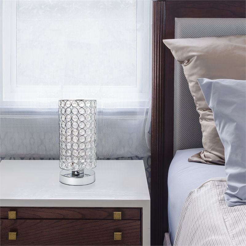 Elegant Designs Crystal Elipse Bedside Cylinderical Table Lamp in Chrome