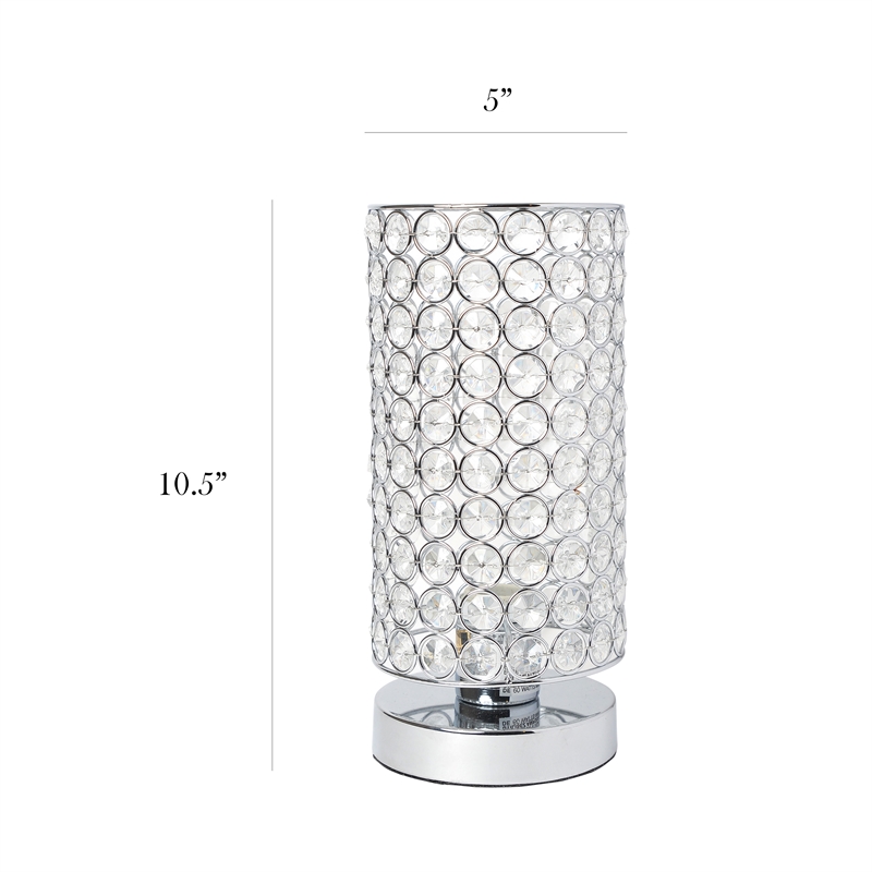 Elegant Designs Crystal Elipse Bedside Cylinderical Table Lamp in Chrome