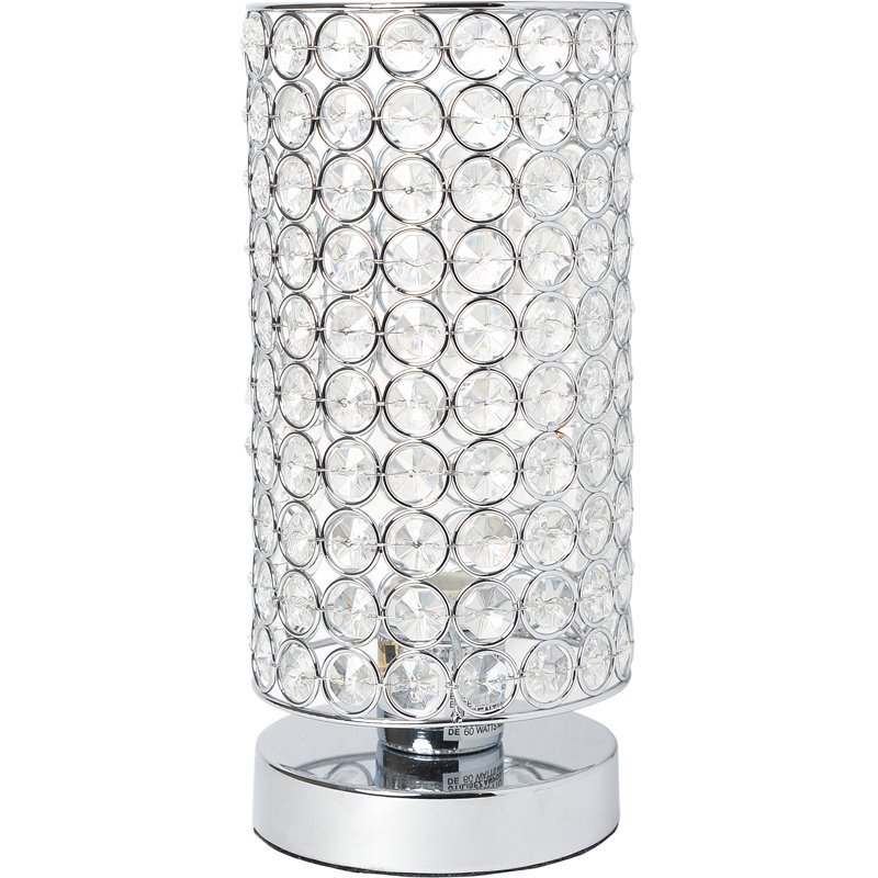 Elegant Designs Crystal Elipse Bedside Cylinderical Table Lamp in Chrome
