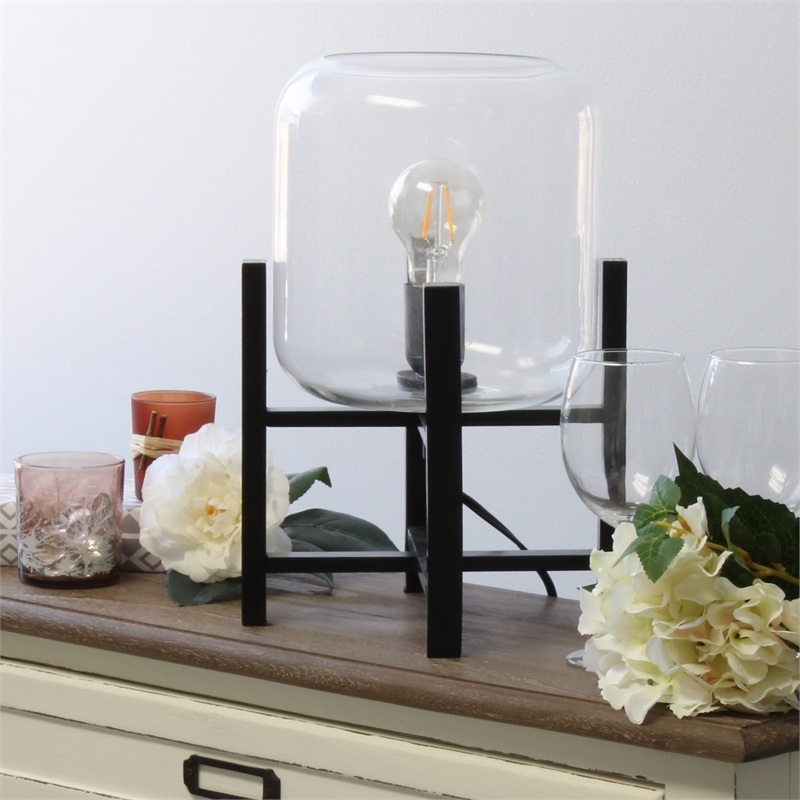 Simple Designs Glass Mounted Table Lamp in Black with Clear Shade