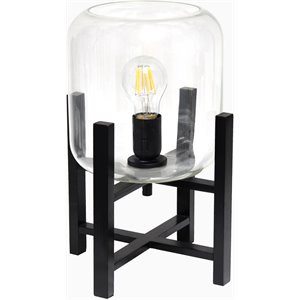 simple designs glass mounted table lamp in black with clear shade
