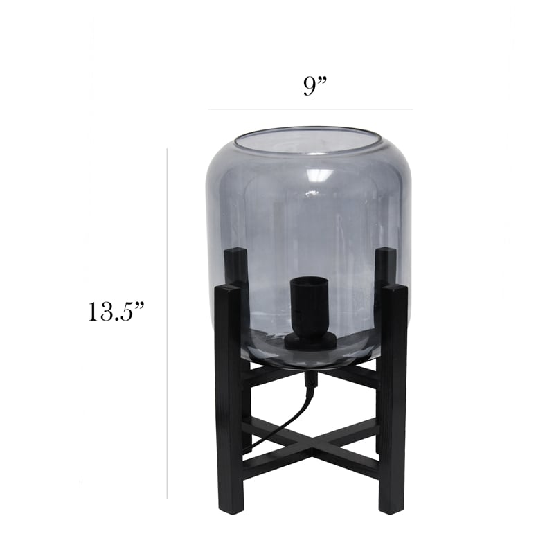 Simple Designs Glass Mounted Table Lamp in Black with Smoke Shade