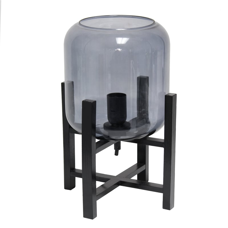 Simple Designs Glass Mounted Table Lamp in Black with Smoke Shade