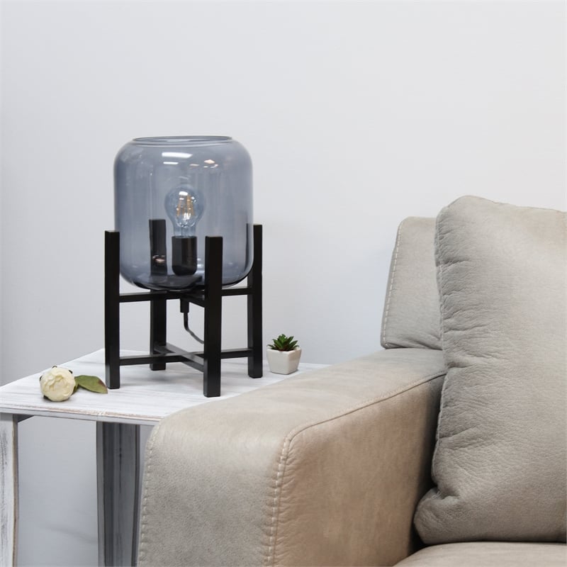 Simple Designs Glass Mounted Table Lamp in Black with Smoke Shade