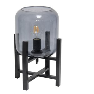 Simple Designs Glass Mounted Table Lamp in Black with Smoke Shade