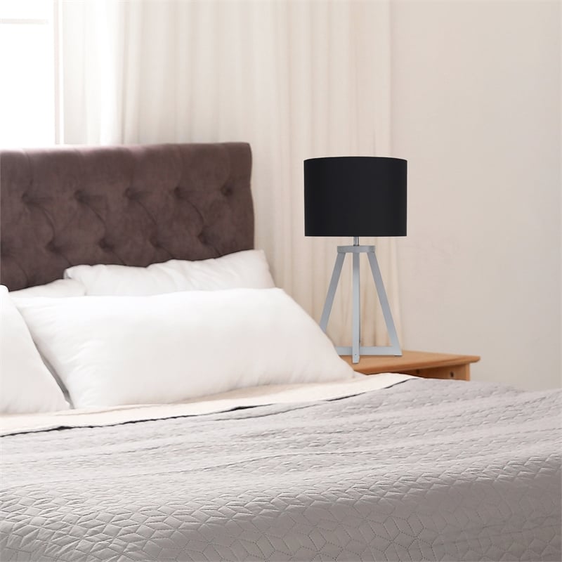 Simple Designs Wood Interlocked Triangle Table Lamp in Gray with Black Shade