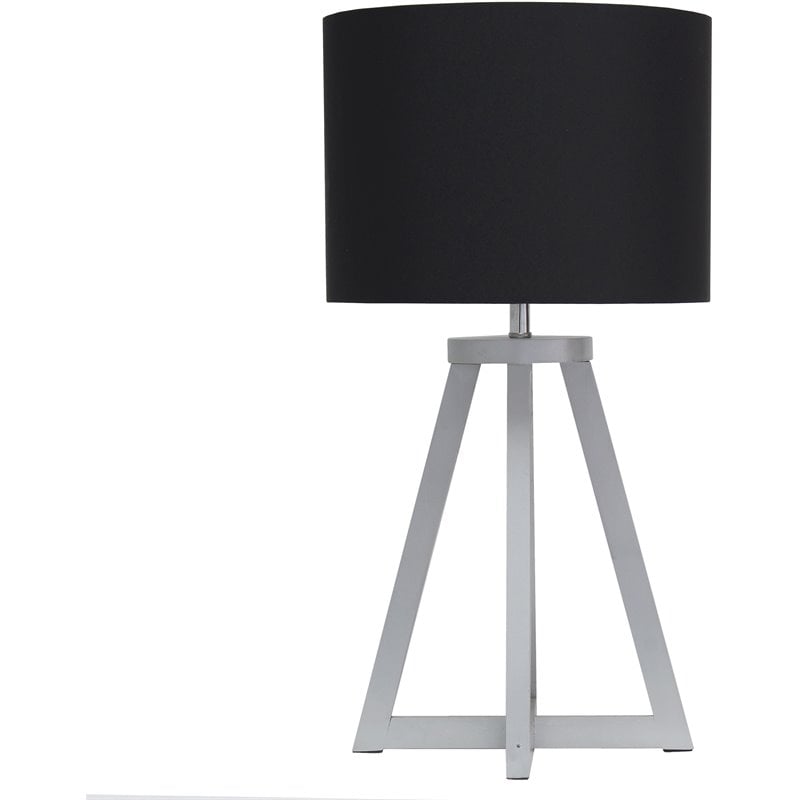 Simple Designs Wood Interlocked Triangle Table Lamp in Gray with Black Shade
